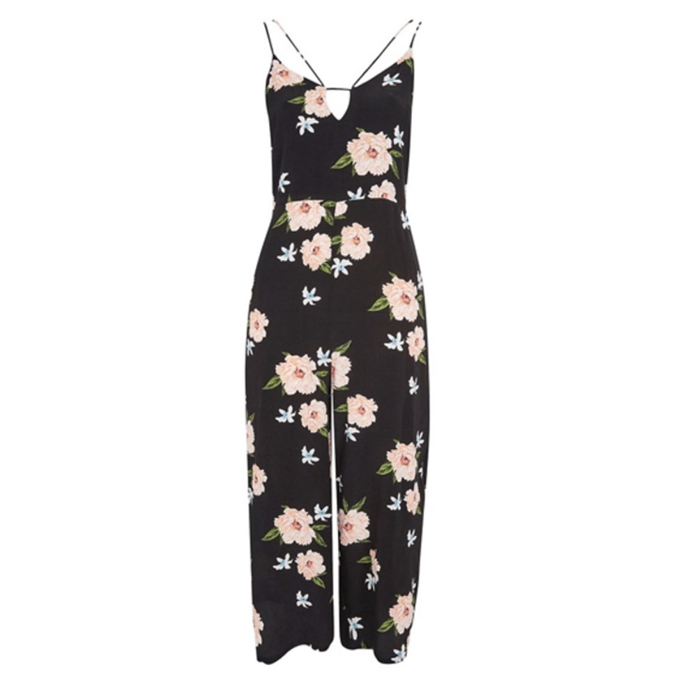 TOPSHOP Floral Black Wide-Leg Jumpsuit